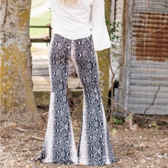 Lucky & Blessed Pants - Lucky and Blessed Snakeskin Print Palazzo Pants